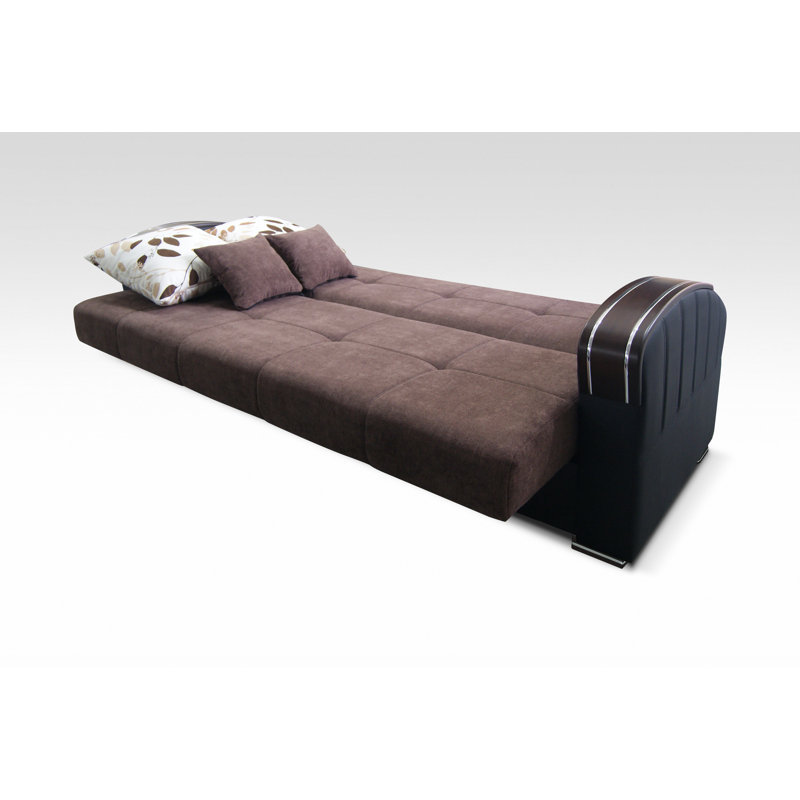 Ebern Designs Meriwether 90" Wide Genuine Leather Round Arm Sleeper